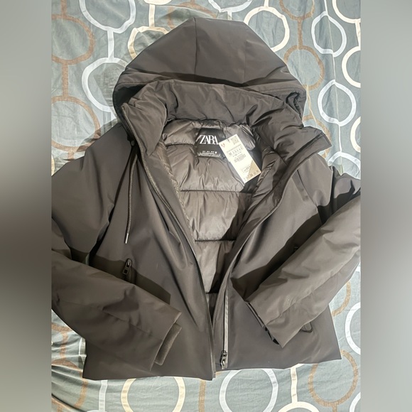 Zara Black Cropped Winter Parka Lightweight Water repellent Jacket - Picture 3 of 6